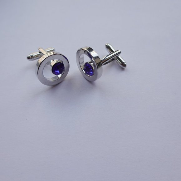 Silver Cufflinks with Blue Crystal - Picture 2 of 2